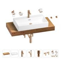 Раковина 70 см со столешницей 100 см Wellsee Graceful Pro 201012659 в наборе 10 в 1: столешница, раковина, смеситель, сифон, донный клапан, угловые вентили, аксессуары (цвет розовое золото)