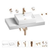 Раковина 50 см со столешницей 100 см Wellsee Graceful Pro 201012494 в наборе 10 в 1: столешница, раковина, смеситель, сифон, донный клапан, угловые вентили, аксессуары (цвет розовое золото)