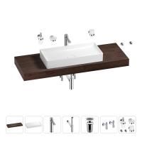 Раковина 75 см со столешницей 140 см Wellsee Pure BY Wellsee 201011856 в наборе 10 в 1: столешница, раковина, высокий смеситель, сифон, выпуск, кран-вентили, аксессуары (цвет хром)
