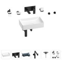Раковина для ванной Wellsee Pure BY Wellsee 201006342 в наборе 8 в 1: раковина белого глянцевого цвета, встраиваемый смеситель, сифон, выпуск, аксессуары (цвет набора матовый черный)