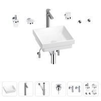 Раковина для ванной Wellsee Doux 201005926 в наборе 9 в 1: раковина белого глянцевого цвета, высокий смеситель, сифон, донный клапан, угловые вентили, аксессуары (цвет хром)