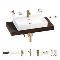 Раковина 70 см со столешницей 100 см Wellsee Graceful Pro 201012663 в наборе 10 в 1: столешница, раковина, смеситель, сифон, донный клапан, угловые вентили, аксессуары (цвет золото)