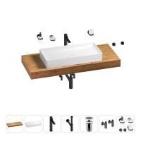 Раковина 75 см со столешницей 120 см Wellsee Pure BY Wellsee 201011717 в наборе 10 в 1: столешница, раковина, высокий смеситель, сифон, выпуск, кран-вентили, аксессуары (цвет матовый черный)