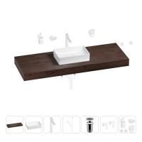 Раковина 42 см со столешницей 140 см Wellsee Pure BY Wellsee 201011030 в наборе 10 в 1: столешница, раковина, высокий смеситель, сифон, выпуск, кран-вентили, аксессуары (цвет матовый белый)