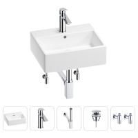 Раковина для ванной Wellsee Graceful Pro 201004586 в наборе 5 в 1: раковина белого глянцевого цвета, смеситель, сифон, донный клапан, угловые вентили (цвет набора хром)