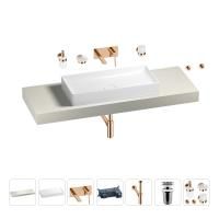 Раковина 75 см со столешницей 140 см Wellsee Pure BY Wellsee 201011809 в наборе 9 в 1: столешница, раковина, встраиваемый смеситель, сифон, выпуск, аксессуары (цвет набора розовое золото)