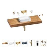 Раковина 42 см со столешницей 120 см Wellsee Pure BY Wellsee 201010933 в наборе 9 в 1: столешница, раковина, встраиваемый смеситель, сифон, выпуск, аксессуары (цвет набора золото)