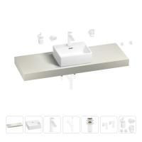 Раковина 43 см со столешницей 140 см Wellsee Graceful Pro 201012335 в наборе 10 в 1: столешница, раковина, смеситель, сифон, донный клапан, угловые вентили, аксессуары (цвет матовый белый)