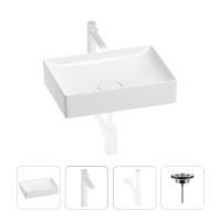 Раковина для ванной Wellsee Pure BY Wellsee 201002630 в наборе 4 в 1: раковина белого глянцевого цвета, высокий смеситель, сифон, выпуск (цвет набора матовый белый)