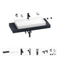 Раковина 90 см со столешницей 120 см Wellsee Bromance 201013662 в наборе 10 в 1: столешница, раковина, смеситель, сифон, выпуск, угловые вентили, аксессуары (цвет матовый черный)