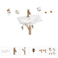Раковина для ванной Wellsee Bisou 201007134 в наборе 9 в 1: раковина белого глянцевого цвета, смеситель, сифон, донный клапан, угловые вентили, аксессуары (цвет набора розовое золото)