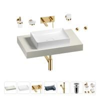Раковина 50 см со столешницей 80 см Wellsee Pure BY Wellsee 201011088 в наборе 9 в 1: столешница, раковина, встраиваемый смеситель, сифон, выпуск, аксессуары (цвет набора золото)