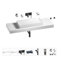 Раковина 75 см со столешницей 140 см Wellsee Pure BY Wellsee 201011887 в наборе 9 в 1: столешница, раковина, встраиваемый смеситель, сифон, выпуск, аксессуары (цвет набора матовый черный)