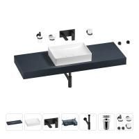 Раковина 50 см со столешницей 140 см Wellsee Pure BY Wellsee 201011462 в наборе 9 в 1: столешница, раковина, встраиваемый смеситель, сифон, выпуск, аксессуары (цвет набора матовый черный)