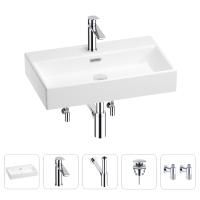 Раковина для ванной Wellsee Graceful Pro 201004626 в наборе 5 в 1: раковина белого глянцевого цвета, смеситель, сифон, донный клапан, угловые вентили (цвет набора хром)