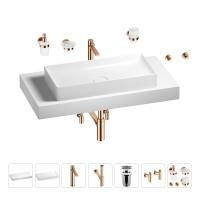 Раковина 75 см со столешницей 100 см Wellsee Pure BY Wellsee 201011639 в наборе 10 в 1: столешница, раковина, высокий смеситель, сифон, выпуск, кран-вентили, аксессуары (цвет розовое золото)