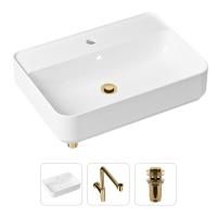 Комплект 3 в 1 Lavinia Boho Bathroom Sink 21520373: накладная фарфоровая раковина 60 см, металлический сифон, донный клапан