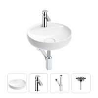 Раковина для ванной Wellsee Chalice Perfection 201002486 в наборе 4 в 1: раковина белого глянцевого цвета, смеситель, сифон, выпуск (цвет набора хром)