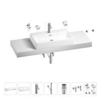 Раковина 70 см со столешницей 140 см Wellsee Graceful Pro 201012796 в наборе 10 в 1: столешница, раковина, смеситель, сифон, донный клапан, угловые вентили, аксессуары (цвет хром)