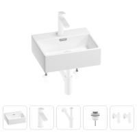 Раковина для ванной Wellsee Graceful Pro 201004530 в наборе 5 в 1: раковина белого глянцевого цвета, смеситель, сифон, донный клапан, угловые вентили (цвет набора матовый белый)