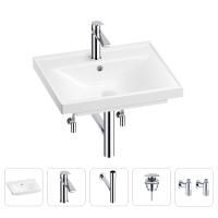 Раковина для ванной Wellsee FreeDom 201004846 в наборе 5 в 1: раковина белого глянцевого цвета, смеситель, сифон, донный клапан, угловые вентили (цвет набора хром)