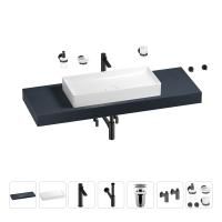 Раковина 75 см со столешницей 140 см Wellsee Pure BY Wellsee 201011817 в наборе 10 в 1: столешница, раковина, высокий смеситель, сифон, выпуск, кран-вентили, аксессуары (цвет матовый черный)