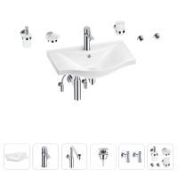 Раковина для ванной Wellsee Bisou 201007246 в наборе 9 в 1: раковина белого глянцевого цвета, смеситель, сифон, донный клапан, угловые вентили, аксессуары (цвет набора хром)