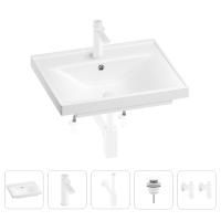 Раковина для ванной Wellsee FreeDom 201004895 в наборе 5 в 1: раковина белого глянцевого цвета, смеситель, сифон, донный клапан, угловые вентили (цвет набора матовый белый)