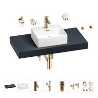 Раковина 43 см со столешницей 100 см Wellsee Graceful Pro 201012224 в наборе 10 в 1: столешница, раковина, смеситель, сифон, донный клапан, угловые вентили, аксессуары (цвет розовое золото)