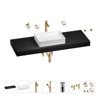 Раковина 50 см со столешницей 140 см Wellsee Pure BY Wellsee 201011533 в наборе 10 в 1: столешница, раковина, высокий смеситель, сифон, выпуск, кран-вентили, аксессуары (цвет золото)