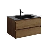 Тумба Vincea Luka 800 подвесная, 2 выкатных ящика soft-close, T.Oak с умывальником VCB-13800B из кварца, цвет черный