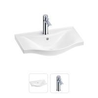 Раковина для ванной Wellsee Bisou 201000881 в наборе 2 в 1: полукруглая раковина белого глянцевого цвета, смеситель в цвете хром