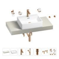 Раковина 50 см со столешницей 100 см Wellsee Graceful Pro 201012454 в наборе 10 в 1: столешница, раковина, смеситель, сифон, донный клапан, угловые вентили, аксессуары (цвет розовое золото)