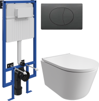 Комплект Унитаз подвесной DIWO Архангельск 0800 безободковый, с микролифтом + Инсталляция STWORKI + Кнопка 230858 черный матовый