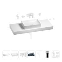 Раковина 50 см со столешницей 120 см Wellsee Pure BY Wellsee 201011405 в наборе 9 в 1: столешница, раковина, встраиваемый смеситель, сифон, выпуск, аксессуары (цвет набора матовый белый)