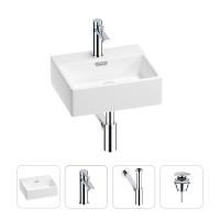 Раковина для ванной Wellsee Graceful Pro 201002856 в наборе 4 в 1: раковина белого глянцевого цвета, смеситель, сифон, донный клапан (цвет набора хром)