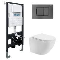 Комплект подвесной унитаз ABBER Bequem AC1100T белый с инсталляцией AC0105 и кнопкой AC0120NG никель