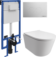 Комплект Унитаз подвесной DIWO Архангельск 0800 безободковый, с микролифтом + Инсталляция STWORKI + Кнопка Хельсинки 500472 хром глянцевая