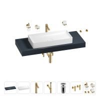 Раковина 75 см со столешницей 120 см Wellsee Pure BY Wellsee 201011698 в наборе 10 в 1: столешница, раковина, высокий смеситель, сифон, выпуск, кран-вентили, аксессуары (цвет золото)