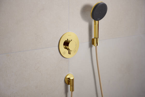 Настенная розетка с обратным клапаном Hansgrohe FixFit Fine S 28882990. полированное золото 28882990