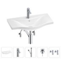 Раковина для ванной Wellsee Bisou 201005311 в наборе 5 в 1: раковина белого глянцевого цвета, смеситель, сифон, донный клапан, угловые вентили (цвет набора хром)