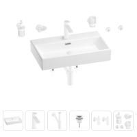 Раковина для ванной Wellsee Graceful Pro 201006705 в наборе 9 в 1: раковина белого глянцевого цвета, смеситель, сифон, донный клапан, угловые вентили, аксессуары (цвет набора матовый белый)