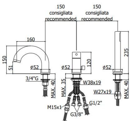 Смеситель на борт ванны Paffoni LIGHT LIG040LCR