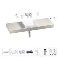 Раковина 40 см со столешницей 140 см Wellsee Doux 201009401 в наборе 9 в 1: столешница, раковина, встраиваемый смеситель, сифон, донный клапан, аксессуары (цвет набора хром)