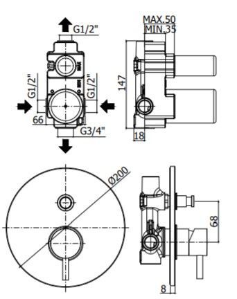 Смеситель для ванны с душем скрытого монтажа Paffoni LIGHT LIG015ST