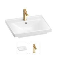 Раковина для ванной Wellsee FreeDom 201000833 в наборе 2 в 1: прямоугольная раковина белого глянцевого цвета, смеситель в цвете золото