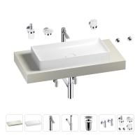 Раковина 75 см со столешницей 100 см Wellsee Pure BY Wellsee 201011556 в наборе 10 в 1: столешница, раковина, высокий смеситель, сифон, выпуск, кран-вентили, аксессуары (цвет хром)