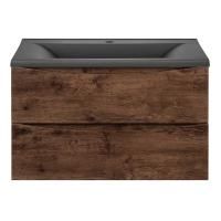 Тумба Vincea Mia 800 подвесная, 2 выкатных ящика soft close, R.Wood с умывальником VCB-3M800G из кварцевого камня, цвет серый