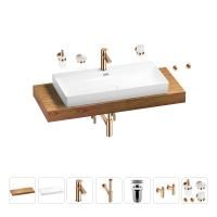 Раковина 90 см со столешницей 120 см Wellsee Bromance 201013674 в наборе 10 в 1: столешница, раковина, смеситель, сифон, выпуск, угловые вентили, аксессуары (цвет розовое золото)