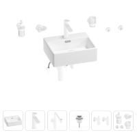 Раковина для ванной Wellsee Graceful Pro 201006645 в наборе 9 в 1: раковина белого глянцевого цвета, смеситель, сифон, донный клапан, угловые вентили, аксессуары (цвет набора матовый белый)